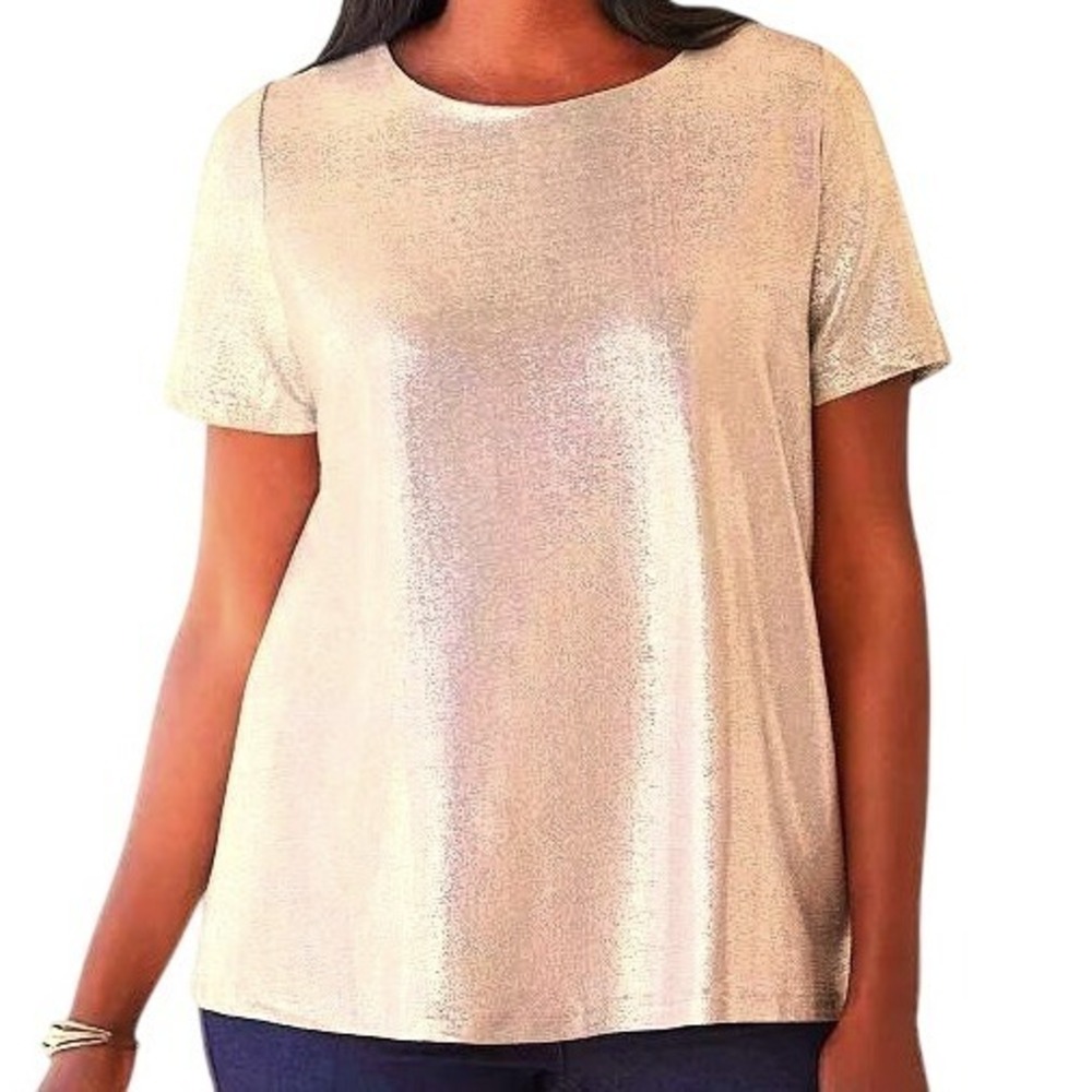 PLUS 18 20 JESSICA LONDON Women's Plus Size Metallic Tee back button closure